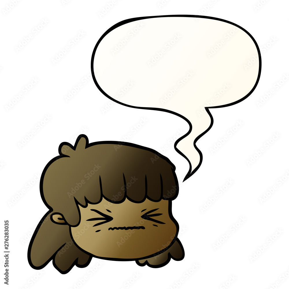cartoon female face and speech bubble in smooth gradient style cartoon female face and speech bubble in smooth gradient style