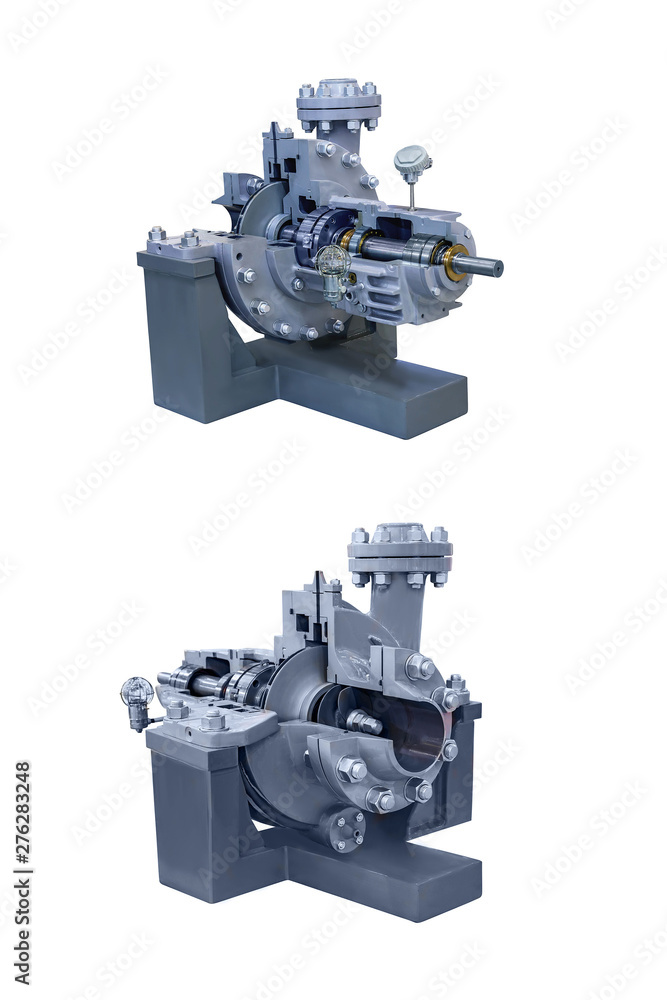 two modern liquefied gas transfer pumps close-up. Cross-section of the pump two modern liquefied gas transfer pumps close-up. Cross-section of the pump