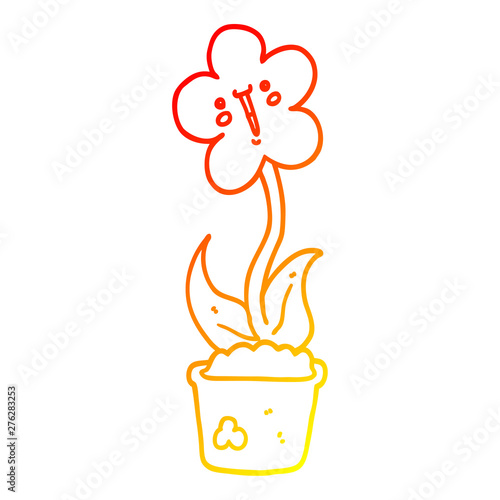 warm gradient line drawing cute cartoon flower