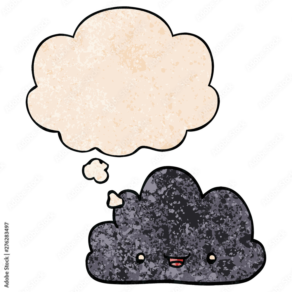 happy cartoon cloud and thought bubble in grunge texture pattern style happy cartoon cloud and thought bubble in grunge texture pattern style