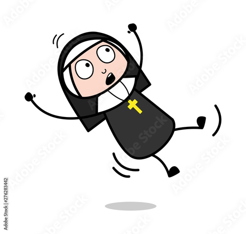 Falling Down - Cartoon Nun Lady Vector Illustration