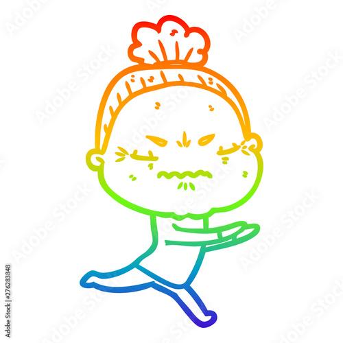 rainbow gradient line drawing cartoon annoyed old lady
