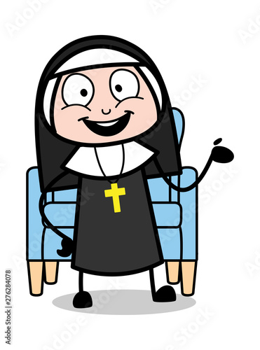 Standing and Gesturing with Hands - Cartoon Nun Lady Vector Illustration