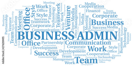 Business Admin word cloud. Collage made with text only.