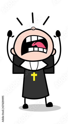 Yelling - Cartoon Nun Lady Vector Illustration
