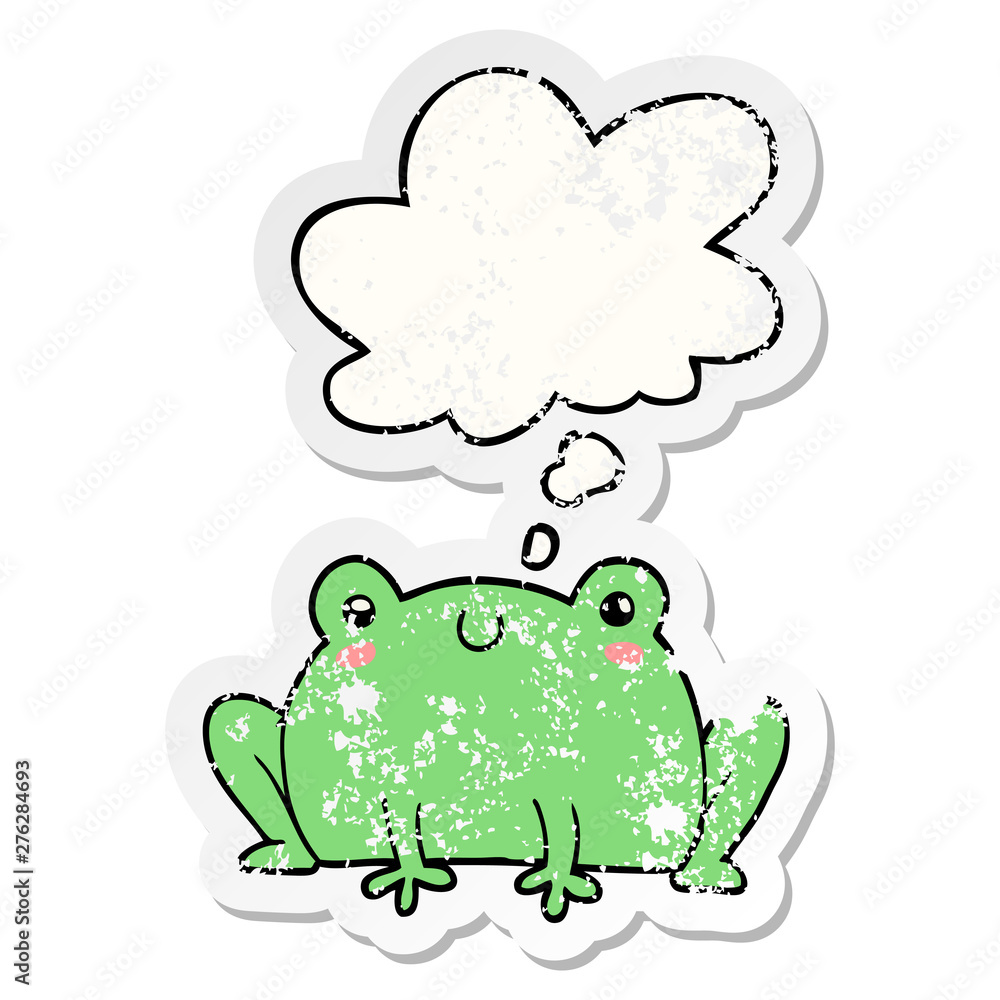 cartoon frog and thought bubble as a distressed worn sticker cartoon frog and thought bubble as a distressed worn sticker