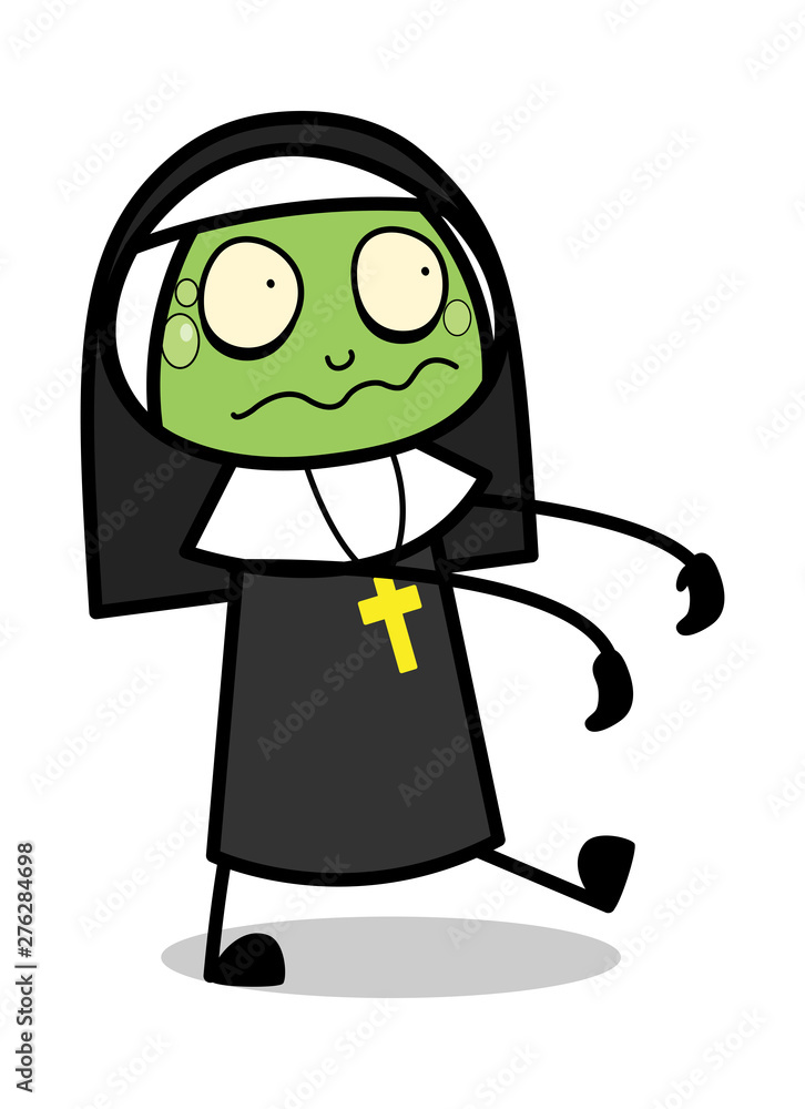 Ghost Zombie - Cartoon Nun Lady Vector Illustration