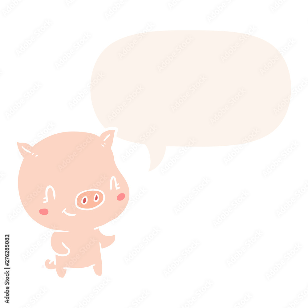 cute cartoon pig and speech bubble in retro style cute cartoon pig and speech bubble in retro style
