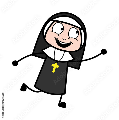 Running Pose - Cartoon Nun Lady Vector Illustration