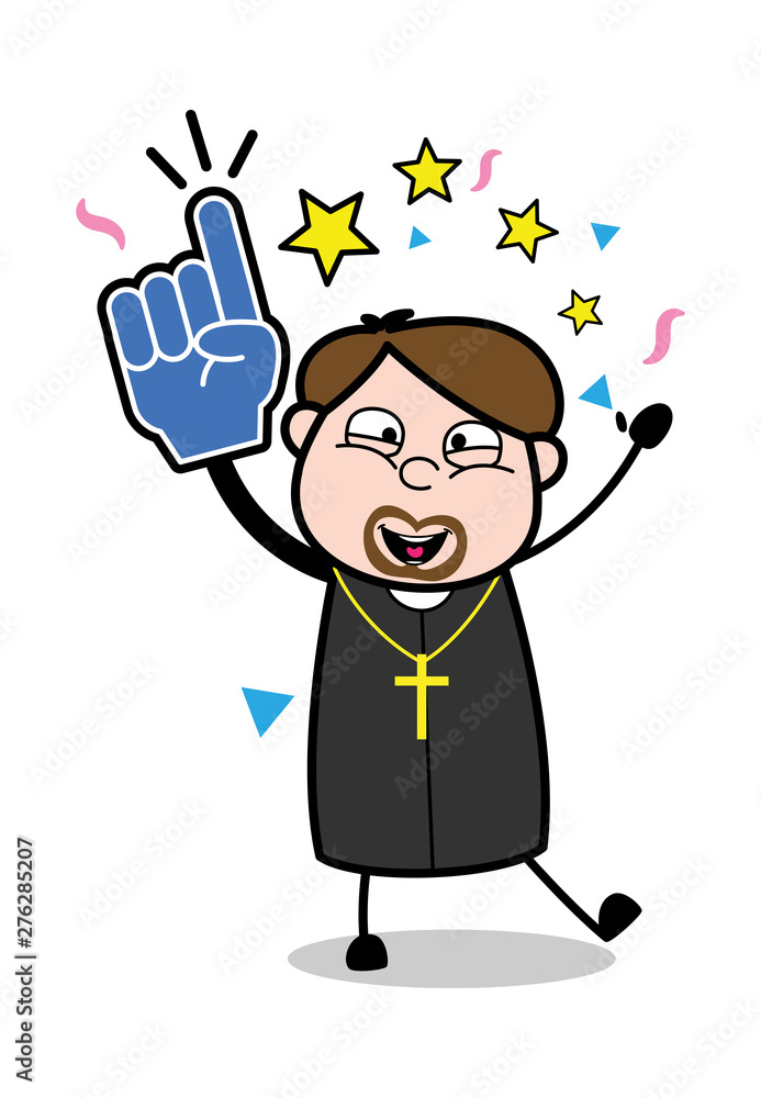 Dancing in Excitement - Cartoon Priest Monk Vector Illustration