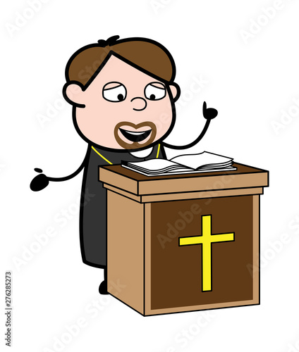 Reading Holy Book in Church - Cartoon Priest Monk Vector Illustration