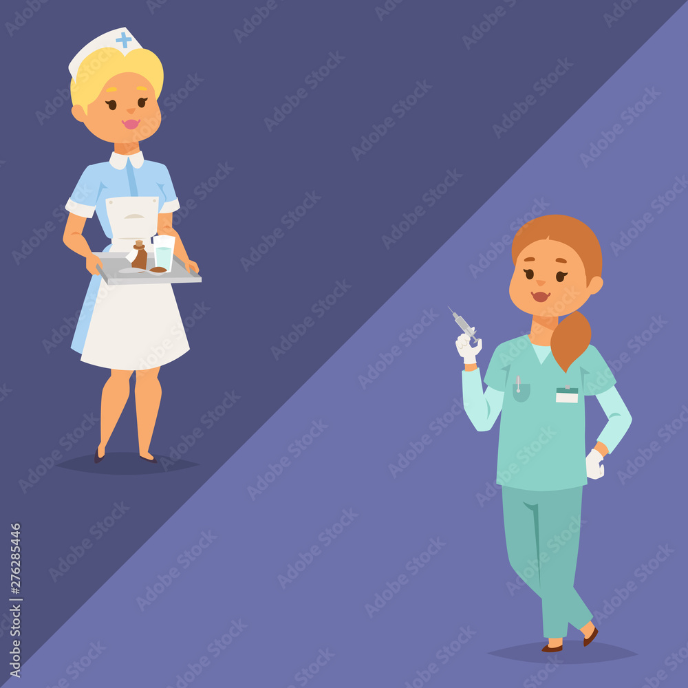 Doctor nurse character vector medical woman staff flat design hospital team people doctorate illustration. Doctor nurse character vector medical woman staff flat design hospital team people doctorate illustration.