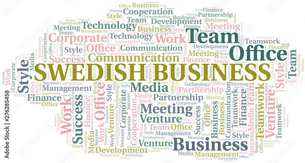 Fototapeta premium Swedish Business word cloud. Collage made with text only.
