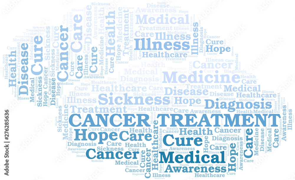 Cancer Treatment word cloud. Vector made with text only.