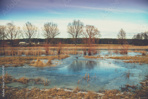Lake in winter during the first frost