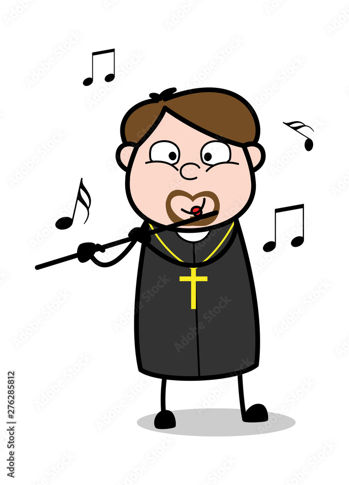Playing Flute - Cartoon Priest Monk Vector Illustration Playing Flute - Cartoon Priest Monk Vector Illustration