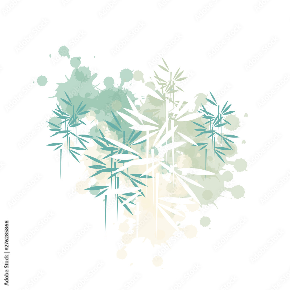 Naklejka premium bamboo forest illustration in soft ivory green ink