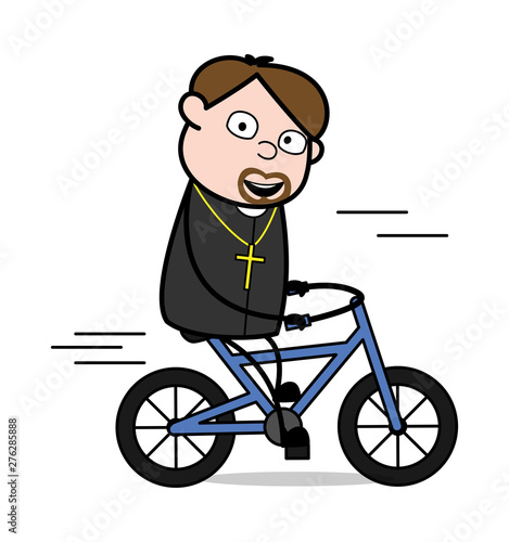 Cycling - Cartoon Priest Monk Vector Illustration