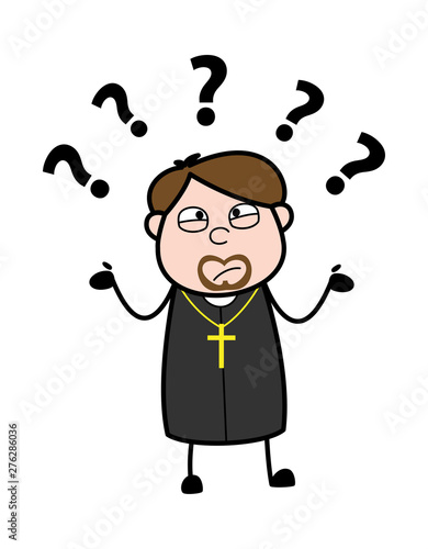 Confused - Cartoon Priest Monk Vector Illustration