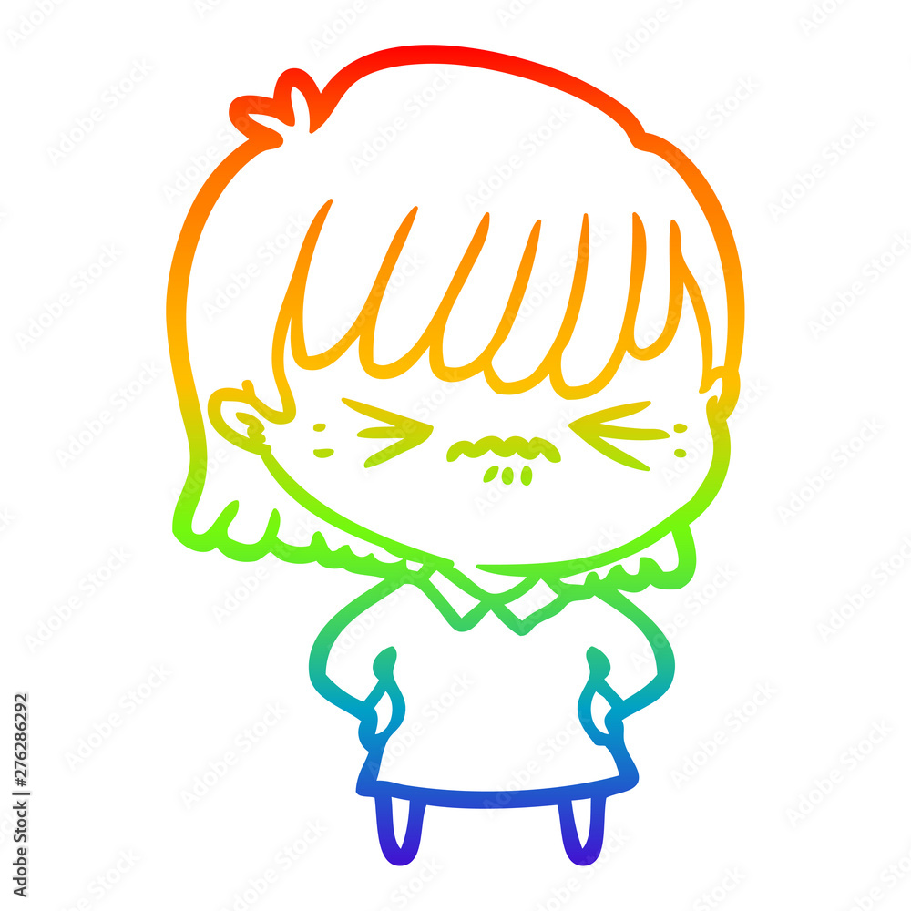 rainbow gradient line drawing annoyed cartoon girl rainbow gradient line drawing annoyed cartoon girl