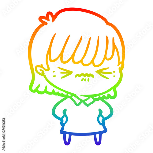 rainbow gradient line drawing annoyed cartoon girl