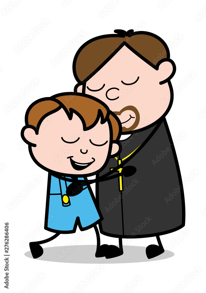 Father GIving a Hug to a Kid - Cartoon Priest Monk Vector Illustration Father GIving a Hug to a Kid - Cartoon Priest Monk Vector Illustration
