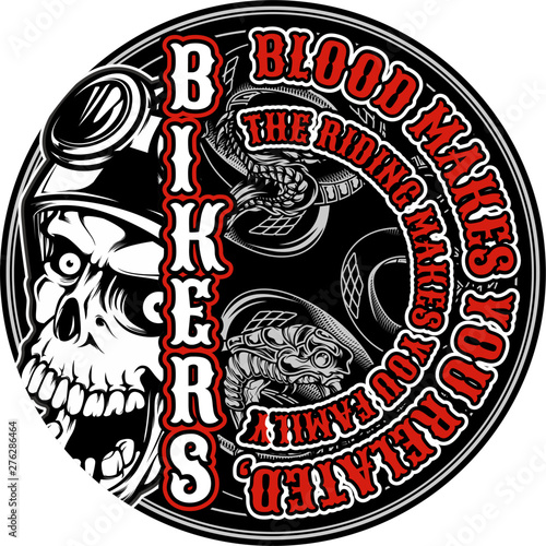 bikers quote with skull hand drawing vector