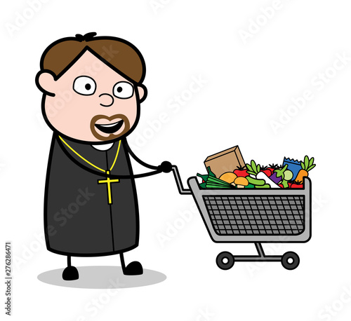 Searching Item for Shopping - Cartoon Priest Monk Vector Illustration