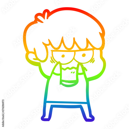 rainbow gradient line drawing annoyed cartoon boy