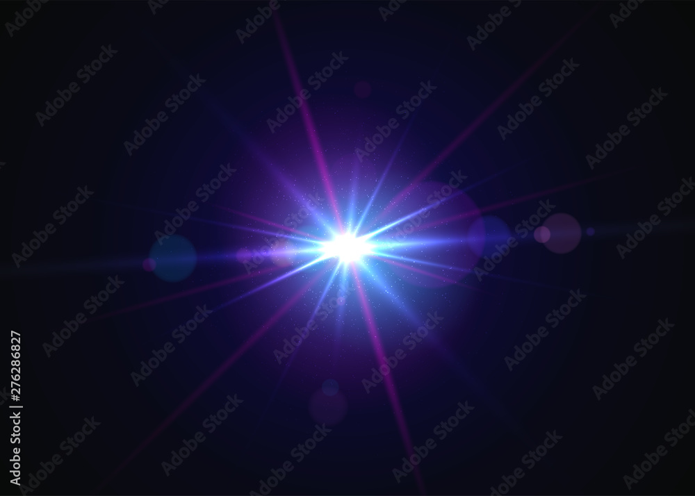 Glowing flash. Beautiful glare effect with bokeh, glitter particles and rays. Sparkling light effects of lens flare with colorful twinkle. Shining abstract background. Vector illustration. Glowing flash. Beautiful glare effect with bokeh, glitter particles and rays. Sparkling light effects of lens flare with colorful twinkle. Shining abstract background. Vector illustration.