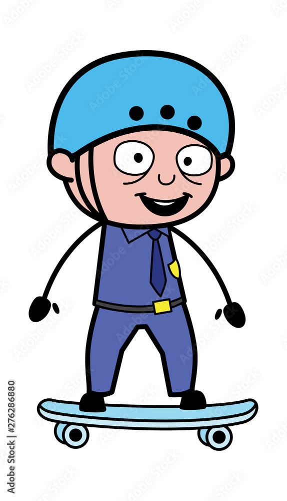 Skateboarding - Retro Cop Policeman Vector Illustration Skateboarding - Retro Cop Policeman Vector Illustration
