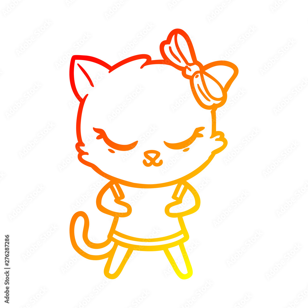 warm gradient line drawing cute cartoon cat with bow warm gradient line drawing cute cartoon cat with bow