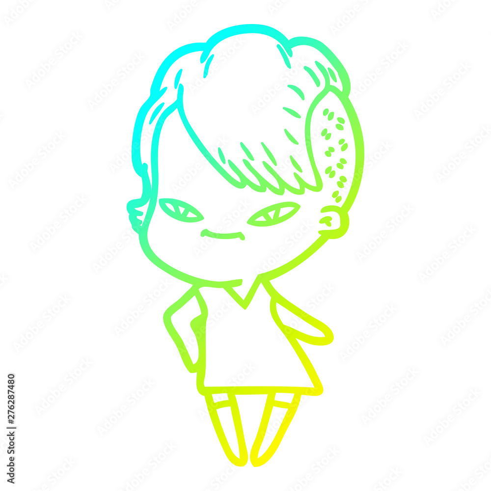 cold gradient line drawing cute cartoon girl with hipster haircut cold gradient line drawing cute cartoon girl with hipster haircut