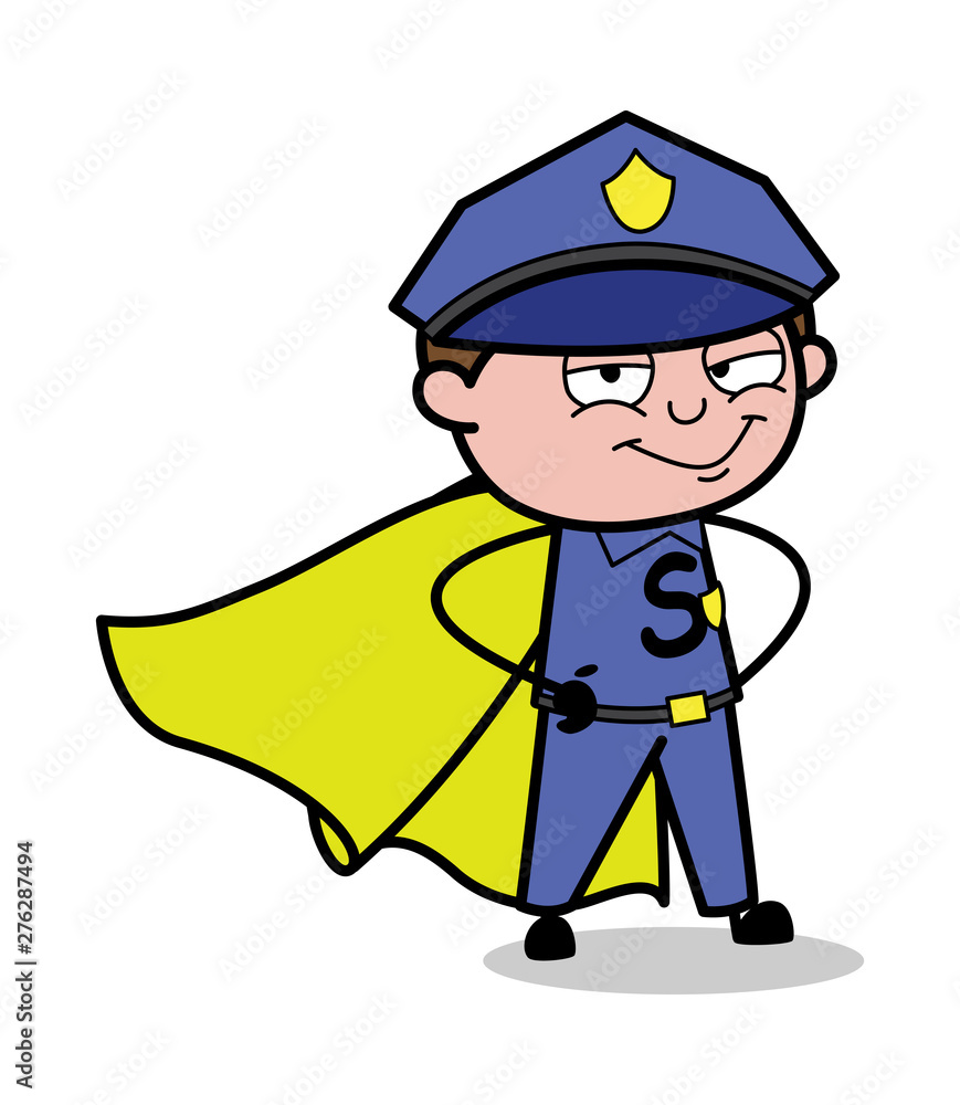 Officer in Super Hero Costume - Retro Cop Policeman Vector