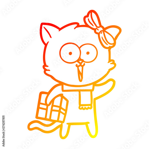 warm gradient line drawing cartoon cat