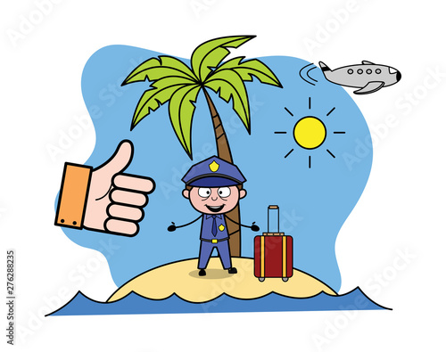 Enjoying Vacation at Beach - Retro Cop Policeman Vector Illustration