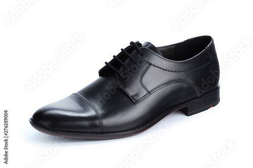 Black leather formal male shoes isolated on white background