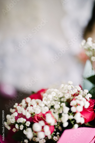 bouquet of purple flowers lies close up