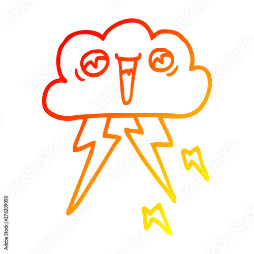 warm gradient line drawing cartoon of thunder cloud