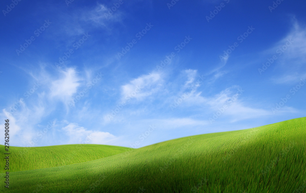 Fototapeta premium Green land with blue sky landscape background