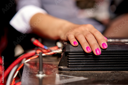 car audio amplifier and girl