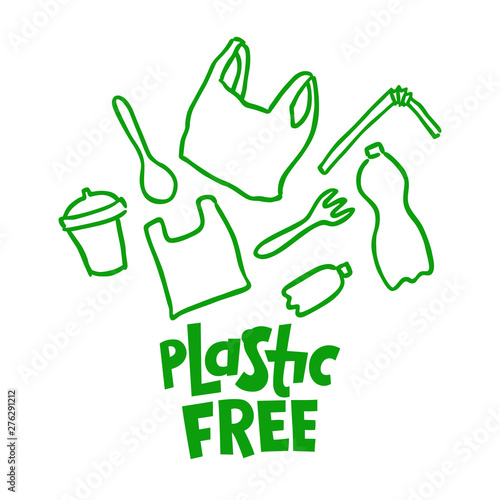 Plastic free doodle square vector image. The plastic free zero waste environment protection vector desing for a poster, flyer print