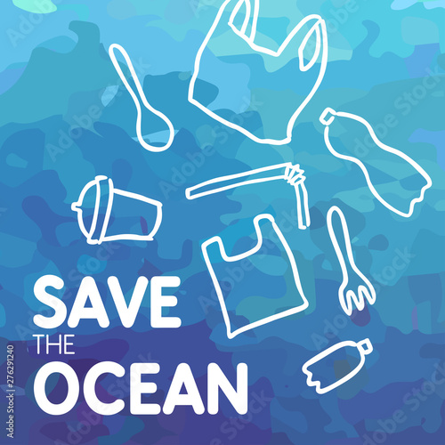 Save the ocean square vector image. The plastic free zero waste environment protection vector desing for a poster, flyer print