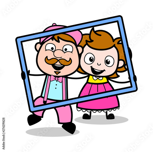 Holding a Frame for Photoshoot - Retro Delivery Man Vendor Vector Illustration
