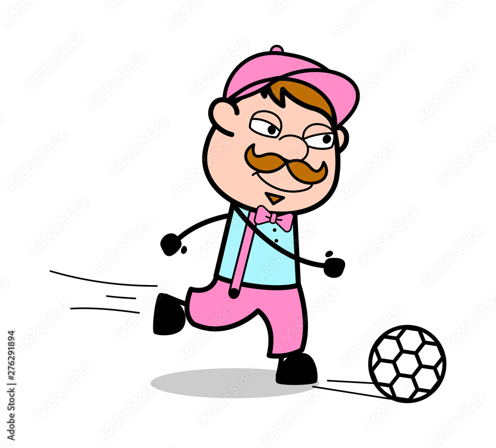 Playing Football - Retro Delivery Man Vendor Vector Illustration Playing Football - Retro Delivery Man Vendor Vector Illustration