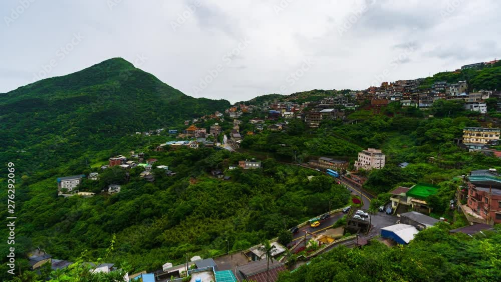 time lapse of Jiufen village with mountain in raining day, Taiwan time lapse of Jiufen village with mountain in raining day, Taiwan