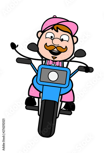 Riding a Bike - Retro Delivery Man Vendor Vector Illustration