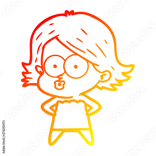 warm gradient line drawing cartoon girl pouting