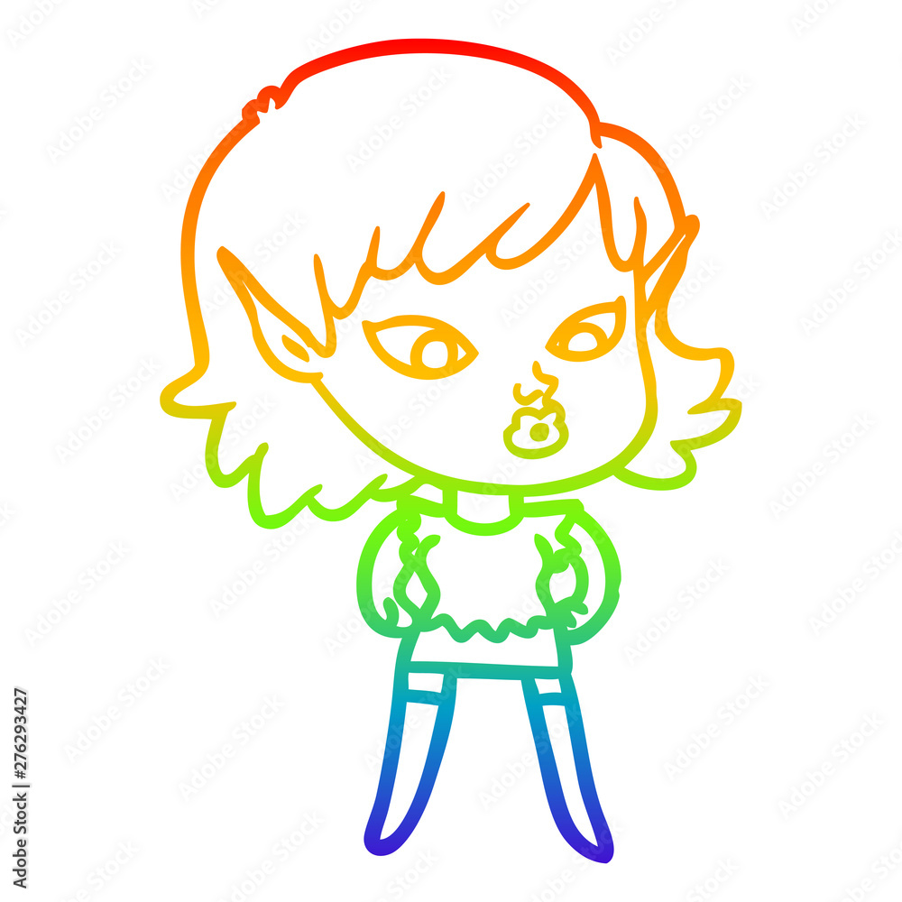 rainbow gradient line drawing pretty cartoon elf girl rainbow gradient line drawing pretty cartoon elf girl