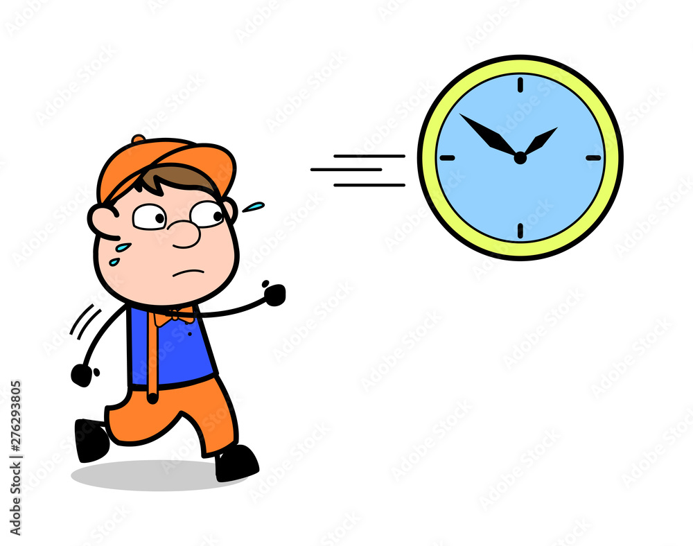 Running to Catch The Time - Retro Cartoon Carpenter Worker Vector Illustration Running to Catch The Time - Retro Cartoon Carpenter Worker Vector Illustration